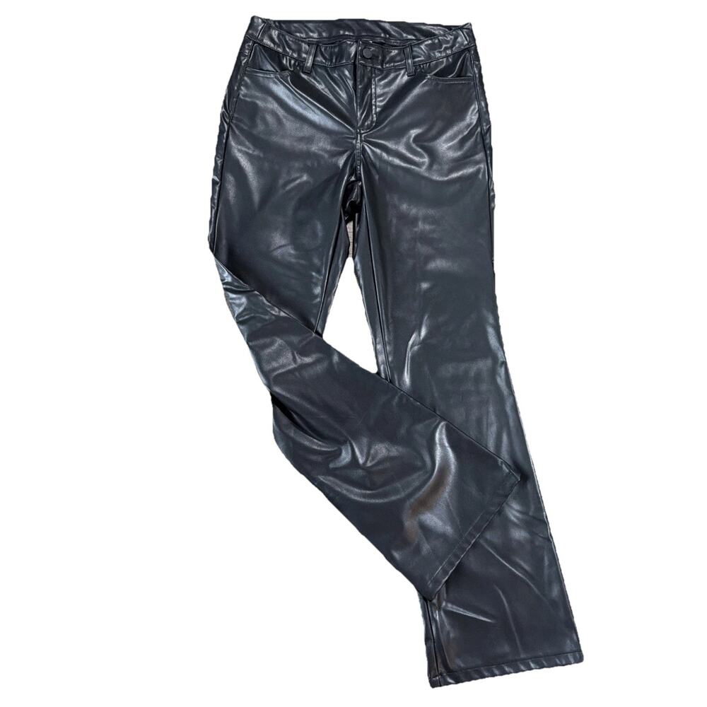 Y2K No Boundaries Sz 8 Black Faux Leather Bootcut Pants Goth Moto Grunge Rocker